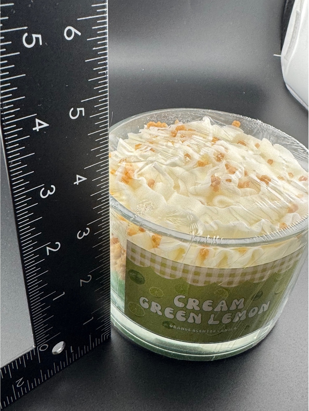 Cream Green Lemon Orange Scented Candle in Glass Jar 3 Wick - Picture 5 of 5